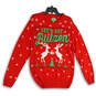 Mens Red Graphic Print Knitted Crew Neck Long Sleeve Pullover Sweater Size S image number 1