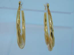 14K Gold Smooth & Brushed Textured Twisted Puffed Hoop Earrings 2.4g
