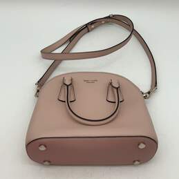 Womens Pink Leather Bottom Studs Zipper Crossbody Strap Dome Satchel Bag Purse