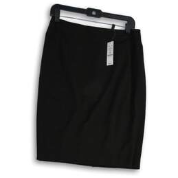 NWT Womens Black Flat Front Slit Back Zip Straight & Pencil Skirt Size 10P