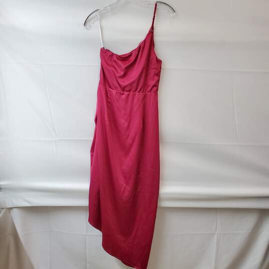 Lulus One-Shoulder Asymmetrical Burgundy Midi Dress Women's Size S image number 2