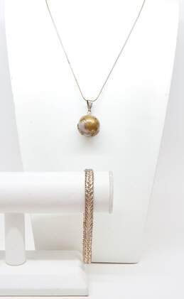 Taxco 925 & Brass World Globe Chime Pendant Necklace & Chevron Chain Bracelet