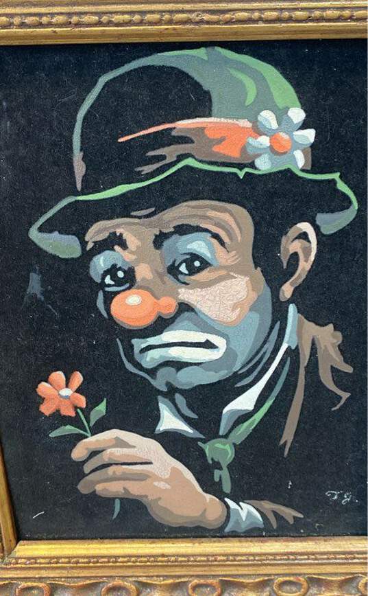 Sad Clown with Flower Screen Print on Velvet Oil on canvas by F.Z. Signed 1967 image number 5