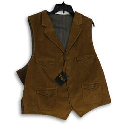NWT Mens Brown Corduroy Sleeveless Collared Button Front Suit Vest Size XXL