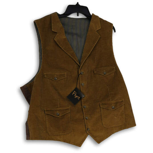 NWT Mens Brown Corduroy Sleeveless Collared Button Front Suit Vest Size XXL image number 1