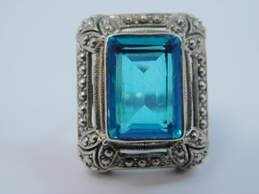 NB Nicky Butler 925 Teal Blue Spinel Faceted Dotted Rectangle Statement Ring 10.3g