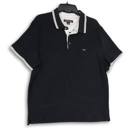 Mens Black White Short Sleeve Spread Collar Polo Shirt Size X-Large
