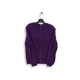 Womens Purple Long Sleeve Crew Neck Knitted Cardigan Sweater Size Medium