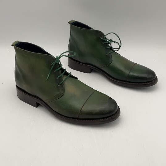 Mens Green Leather Cap Toe Lace-Up Classic Ankle Chukka Boots Size 10.5 image number 1