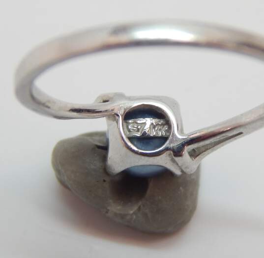 14K White Gold Dyed Blue Pearl Bypass Ring 1.8g image number 4