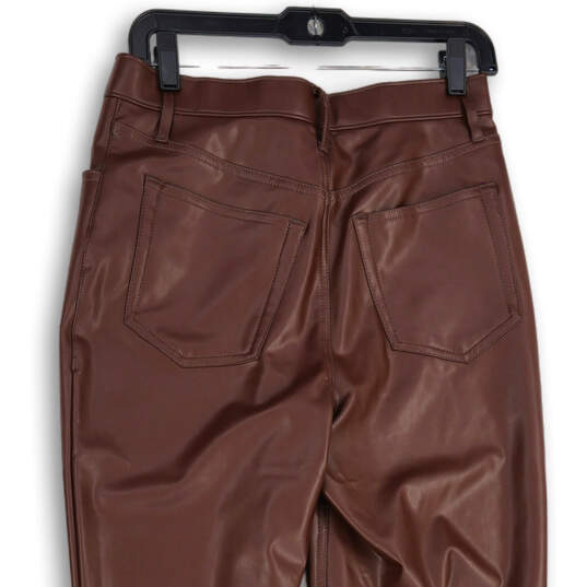 Womens Brown Leather Flat Front Straight Leg Ankle Pants Size 28/6L image number 4