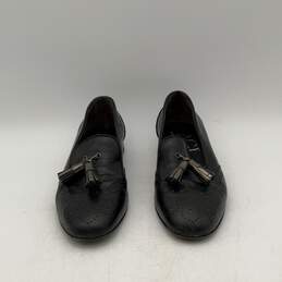 AGL Womens Black Silver Leather Block Heel Slip-On Tassel Loafer Flats Size 37