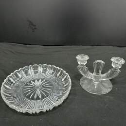 Vintage Two Candle Candle Holder & Vintage Scalloped Edge & Starburst Bottom Candy/Nut Dish