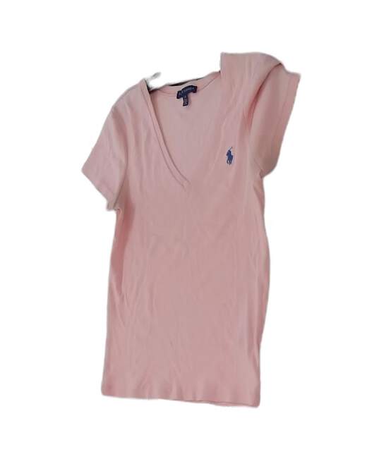 Womens Pink Short Sleeve V Neck Pullover Blouse Top Size Large image number 2