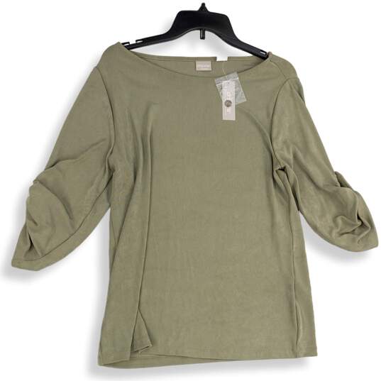 NWT Chico's Womens Green Boat Neck Roll Tab Sleeve Pullover Blouse Top Size 8/10 image number 1