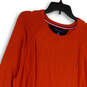 Mens Orange Knitted Round Neck Long Sleeve Pullover Sweater Size XL image number 3
