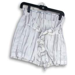 Jayne Womens White Striped Pleated Tie Front Paperbag Shorts Size M