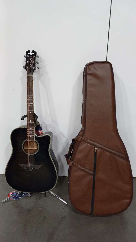 Black Urban Acoustic Guitar w/ Brown Leather image number 1