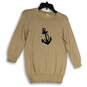 Womens Beige Crew Neck 3/4 Sleeve Anchor Tight-Knit Pullover Sweater Size S image number 1
