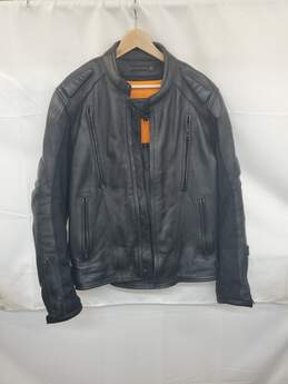 Mn Wilsons Leather Jacket Zip Up Black / Orange Inner Sz L