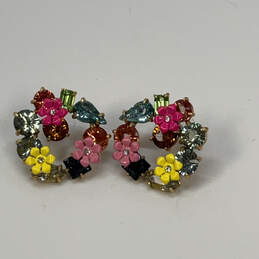 Designer J. Crew Gold-Tone Floral Multicolor Crystal Wreath Stud Earrings