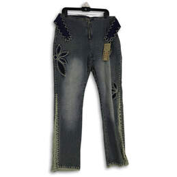 Womens Blue Denim Medium Wash Waist Belt Bootcut Leg Jeans Size 15/16