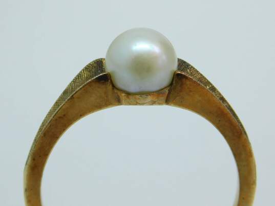 Vintage 10K Yellow Gold Pearl Solitaire Ring 2.6g image number 7