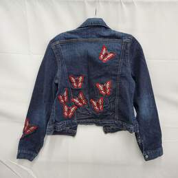 7 For All Mankind WM's Blue Denim Washed Butterfly Patch Trucker Jacket Size SM alternative image