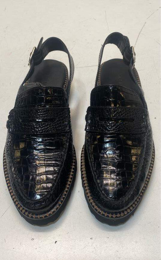 Freda Salvador Croc Embossed Leather Slingback Flats Black 9 image number 5