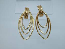 14K Yellow Gold Triple Wire Geometric Drop Earrings 4.4g