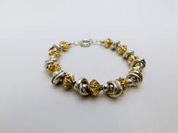 Unique 925 Sterling Silver Vermeil Two Toned Textured Beaded Bracelet 31.6g
