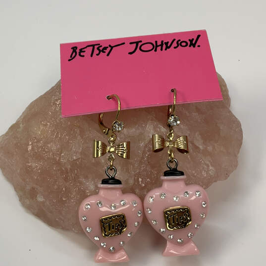 Designer Betsey Johnson Gold-Tone Rhinestone Lever Back Dangle Earrings image number 1