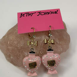 Designer Betsey Johnson Gold-Tone Rhinestone Lever Back Dangle Earrings