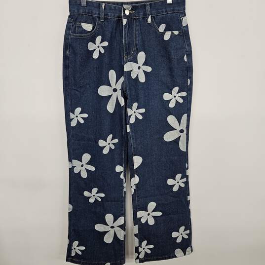 Floral Print High Waist Straight Leg Jeans image number 1