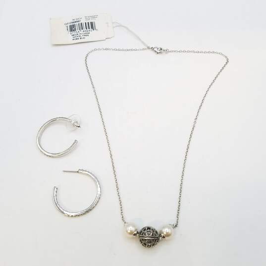 Givenchy Silver Tone Faux Pearl A Crystal Jewelry Bundle 2 Pcs 9.3g Weighted W/Tag image number 1