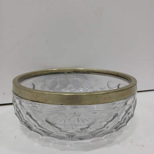 Silver Rimmed Cut Crystal Glass Bowl image number 4