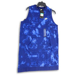 NWT Women Blue Tie-Dye Crew Neck Sleeveless Pockets Mini Dress Size XL