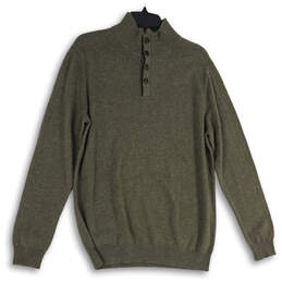 Mens Green Long Sleeve Mock Neck Tight Knit Pullover Sweater Size Medium
