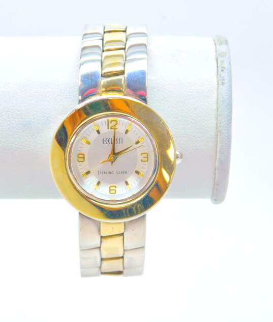 Ladies Ecclissi Two Tone Sterling Silver Case & Band 32250 Quartz Wrist Watch 72.6g image number 1