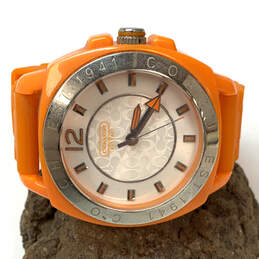 Designer Coach Orange Silicon Strap White Round Dial Analog Wristwatch