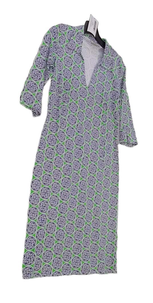 Womens Blue Green Textile V Neck 3/4 Sleeve Shift Dress Size Small image number 3