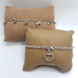 925 Silver Rolo Chain Heart Tag/Link 8.5-10" Anklet Bracelet BD. 2pcs. 22.9g