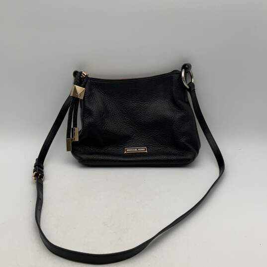 Michael Kors Womens Black Gold Leather Adjustable Strap Crossbody Bag Purse image number 2