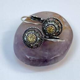 Designer Liz Palacios Silver-Tone Yellow Stone Dangle Drop Earrings