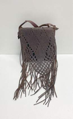 Leather Woven Fringe Crossbody Bag Brown