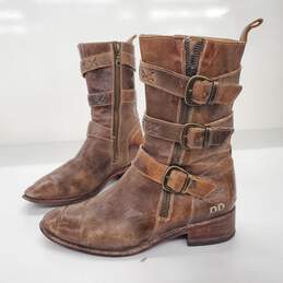BedStu Women's 'Blanchett' Distressed Brown Leather Buckle Boots Size 9