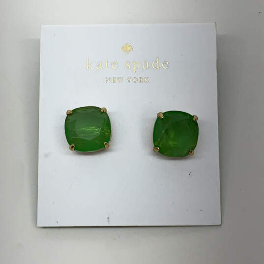 Designer Kate Spade Gold-Tone Green Crystal Small Square Stud Earrings image number 1