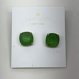 Designer Kate Spade Gold-Tone Green Crystal Small Square Stud Earrings