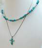 Barse & Artisan 925 Southwestern Faux Turquoise Cabochons Cross Pendant & Textured Bar & Ball Beaded Chain Necklaces 18.8g image number 2
