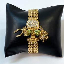 Designer Kirks Folly Gold-Tone Rhinestone Pot Of Gold Irish Fairy Chain Bracelet